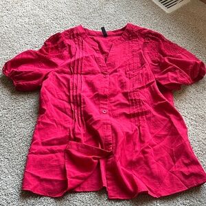 Elegant Red Blouse with lace Sleeves